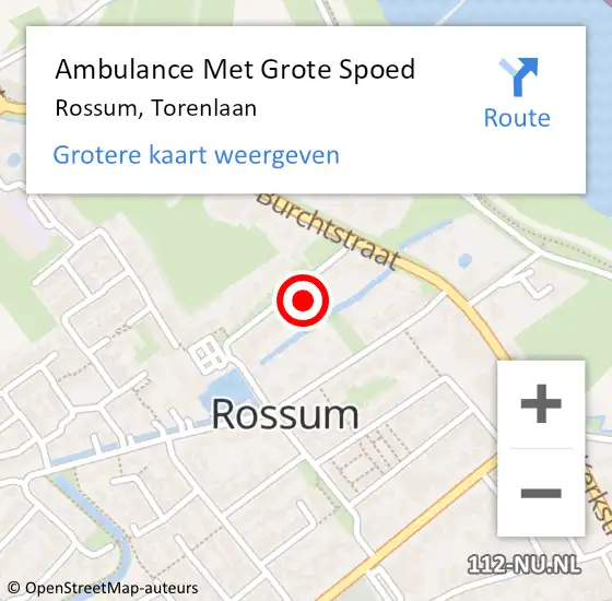 Locatie op kaart van de 112 melding: Ambulance Met Grote Spoed Naar Rossum, Torenlaan op 5 januari 2023 18:00