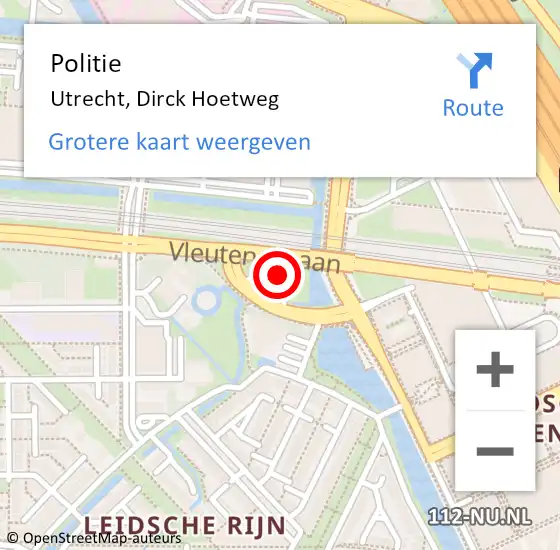 Locatie op kaart van de 112 melding: Politie Utrecht, Dirck Hoetweg op 5 januari 2023 18:41