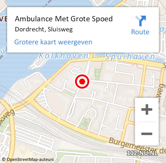 Locatie op kaart van de 112 melding: Ambulance Met Grote Spoed Naar Dordrecht, Sluisweg op 5 januari 2023 18:46