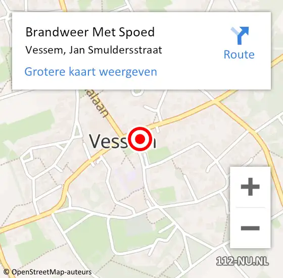 Locatie op kaart van de 112 melding: Brandweer Met Spoed Naar Vessem, Jan Smuldersstraat op 5 januari 2023 18:48