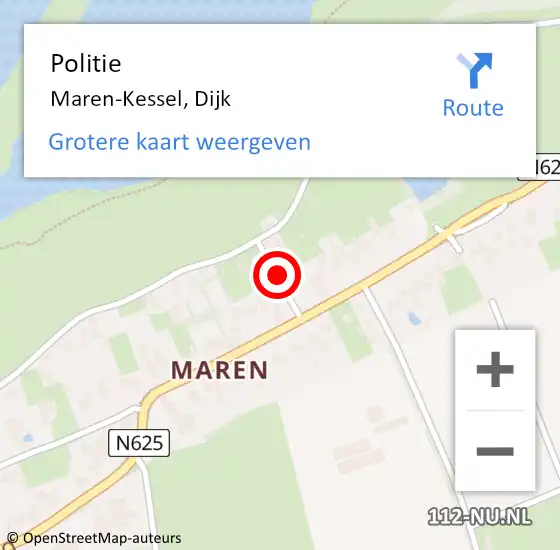 Locatie op kaart van de 112 melding: Politie Maren-Kessel, Dijk op 11 augustus 2014 09:37