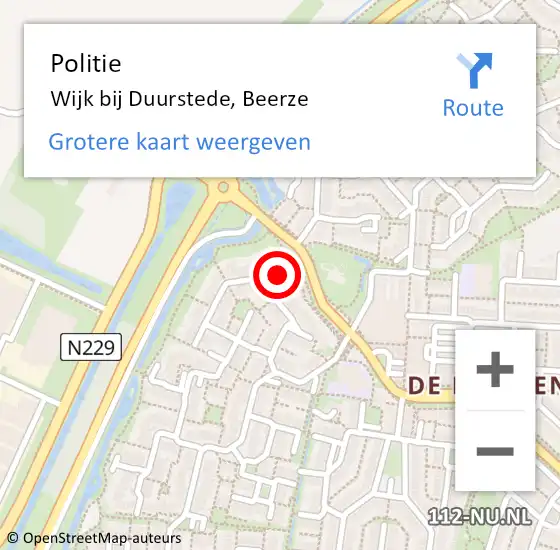 Locatie op kaart van de 112 melding: Politie Wijk bij Duurstede, Beerze op 5 januari 2023 19:35
