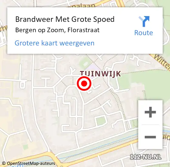 Locatie op kaart van de 112 melding: Brandweer Met Grote Spoed Naar Bergen op Zoom, Florastraat op 5 januari 2023 19:50