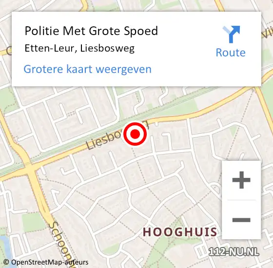 Locatie op kaart van de 112 melding: Politie Met Grote Spoed Naar Etten-Leur, Liesbosweg op 5 januari 2023 19:51