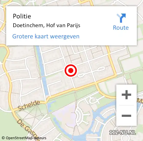 Locatie op kaart van de 112 melding: Politie Doetinchem, Hof van Parijs op 5 januari 2023 20:03