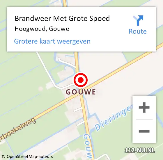 Locatie op kaart van de 112 melding: Brandweer Met Grote Spoed Naar Hoogwoud, Gouwe op 5 januari 2023 20:06