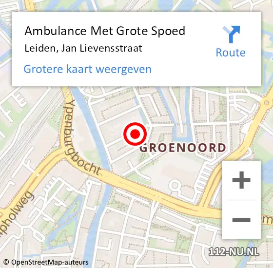 Locatie op kaart van de 112 melding: Ambulance Met Grote Spoed Naar Leiden, Jan Lievensstraat op 5 januari 2023 20:24