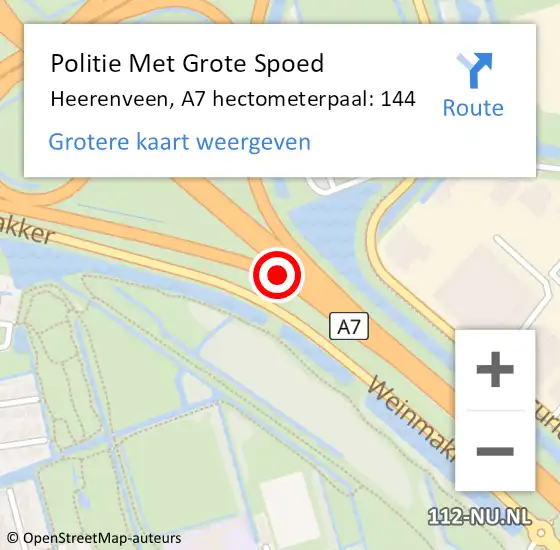 Locatie op kaart van de 112 melding: Politie Met Grote Spoed Naar Heerenveen, A7 hectometerpaal: 144 op 5 januari 2023 21:56
