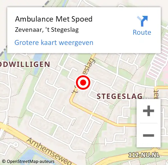 Locatie op kaart van de 112 melding: Ambulance Met Spoed Naar Zevenaar, 't Stegeslag op 5 januari 2023 22:10