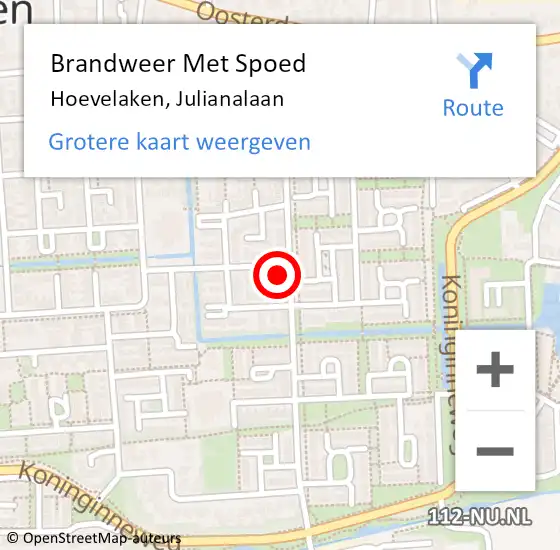 Locatie op kaart van de 112 melding: Brandweer Met Spoed Naar Hoevelaken, Julianalaan op 5 januari 2023 22:17