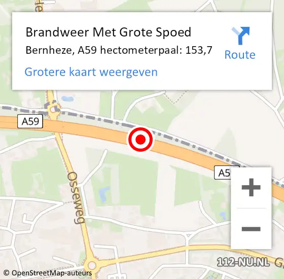 Locatie op kaart van de 112 melding: Brandweer Met Grote Spoed Naar Bernheze, A59 hectometerpaal: 153,7 op 5 januari 2023 22:51