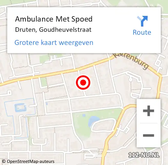 Locatie op kaart van de 112 melding: Ambulance Met Spoed Naar Druten, Goudheuvelstraat op 5 januari 2023 23:07