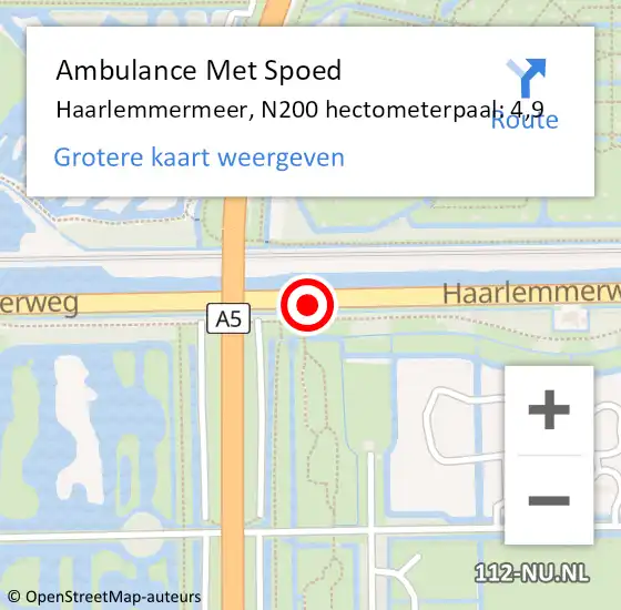 Locatie op kaart van de 112 melding: Ambulance Met Spoed Naar Haarlemmermeer, N200 hectometerpaal: 4,9 op 5 januari 2023 23:08