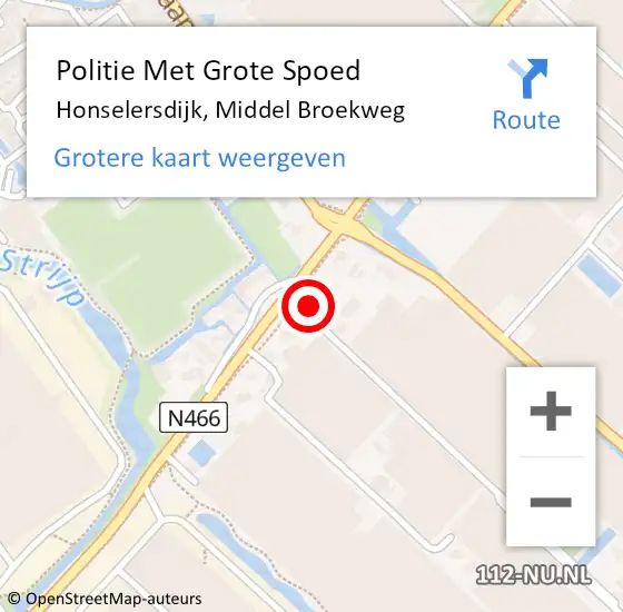 Locatie op kaart van de 112 melding: Politie Met Grote Spoed Naar Honselersdijk, Middel Broekweg op 5 januari 2023 23:16