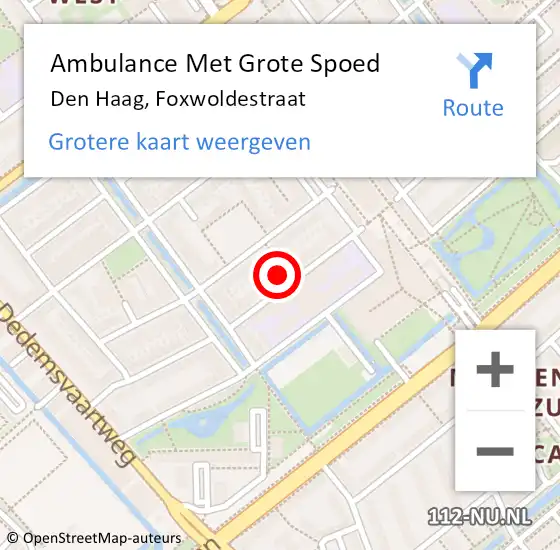 Locatie op kaart van de 112 melding: Ambulance Met Grote Spoed Naar Den Haag, Foxwoldestraat op 5 januari 2023 23:21