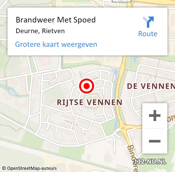 Locatie op kaart van de 112 melding: Brandweer Met Spoed Naar Deurne, Rietven op 6 januari 2023 00:00