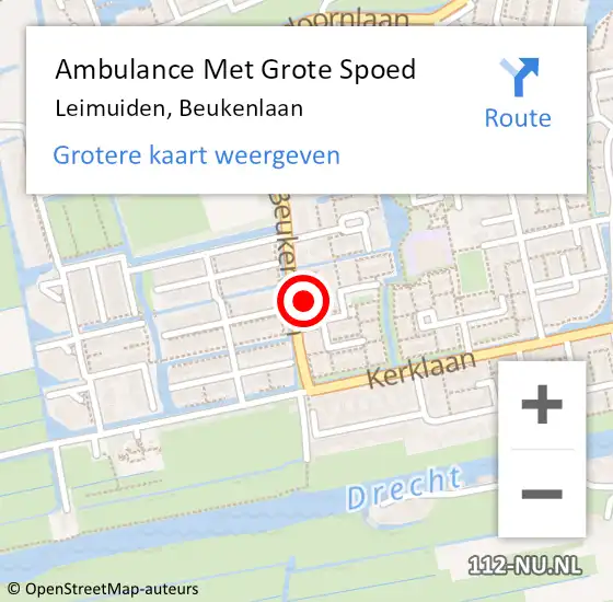 Locatie op kaart van de 112 melding: Ambulance Met Grote Spoed Naar Leimuiden, Beukenlaan op 6 januari 2023 00:30