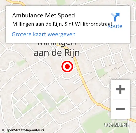 Locatie op kaart van de 112 melding: Ambulance Met Spoed Naar Millingen aan de Rijn, Sint Willibrordstraat op 6 januari 2023 00:33