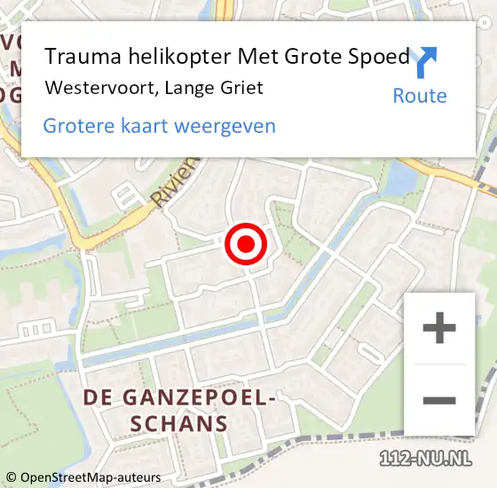 Locatie op kaart van de 112 melding: Trauma helikopter Met Grote Spoed Naar Westervoort, Lange Griet op 6 januari 2023 01:19