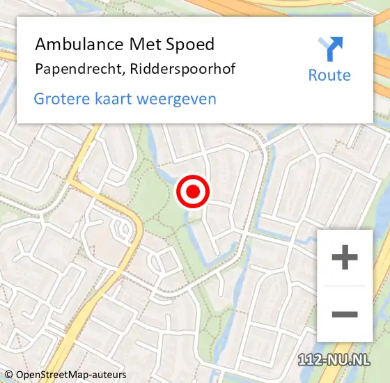 Locatie op kaart van de 112 melding: Ambulance Met Spoed Naar Papendrecht, Ridderspoorhof op 6 januari 2023 01:52