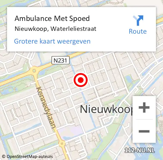 Locatie op kaart van de 112 melding: Ambulance Met Spoed Naar Nieuwkoop, Waterleliestraat op 6 januari 2023 06:09