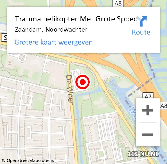 Locatie op kaart van de 112 melding: Trauma helikopter Met Grote Spoed Naar Zaandam, Noordwachter op 6 januari 2023 08:07