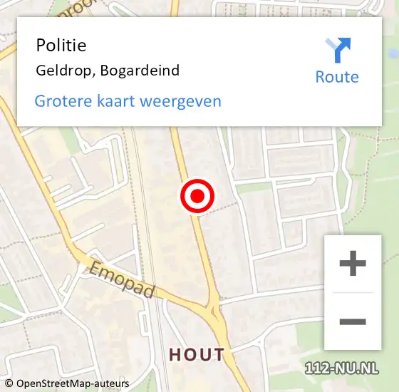 Locatie op kaart van de 112 melding: Politie Geldrop, Bogardeind op 6 januari 2023 08:22