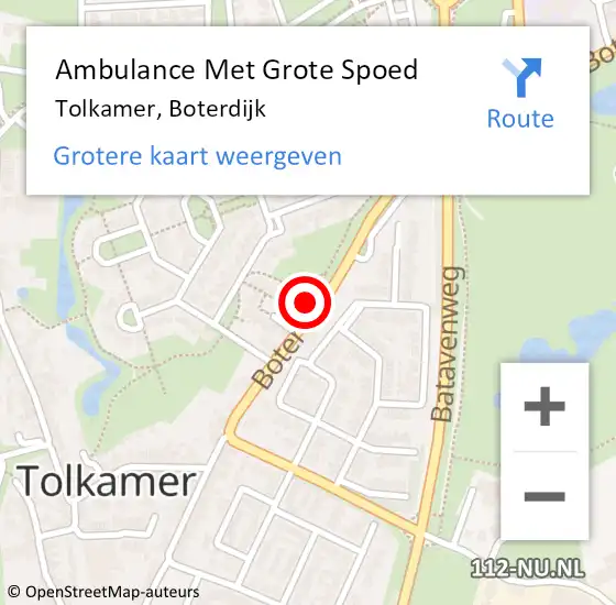 Locatie op kaart van de 112 melding: Ambulance Met Grote Spoed Naar Tolkamer, Boterdijk op 6 januari 2023 08:39