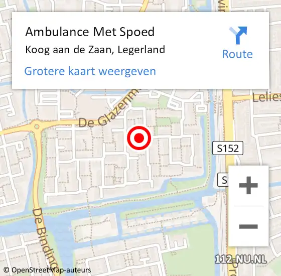 Locatie op kaart van de 112 melding: Ambulance Met Spoed Naar Koog aan de Zaan, Legerland op 6 januari 2023 09:17