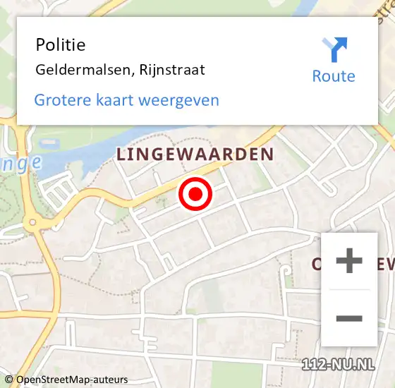 Locatie op kaart van de 112 melding: Politie Geldermalsen, Rijnstraat op 6 januari 2023 09:24