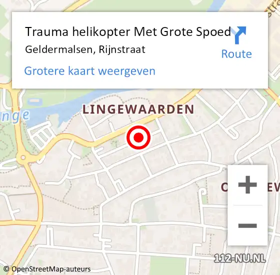 Locatie op kaart van de 112 melding: Trauma helikopter Met Grote Spoed Naar Geldermalsen, Rijnstraat op 6 januari 2023 09:25