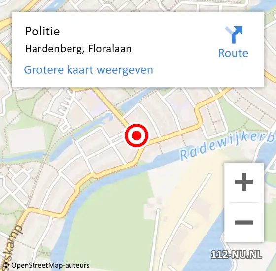 Locatie op kaart van de 112 melding: Politie Hardenberg, Floralaan op 6 januari 2023 09:53