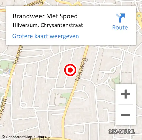 Locatie op kaart van de 112 melding: Brandweer Met Spoed Naar Hilversum, Chrysantenstraat op 6 januari 2023 09:54