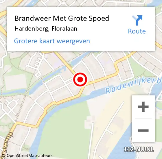 Locatie op kaart van de 112 melding: Brandweer Met Grote Spoed Naar Hardenberg, Floralaan op 6 januari 2023 09:54