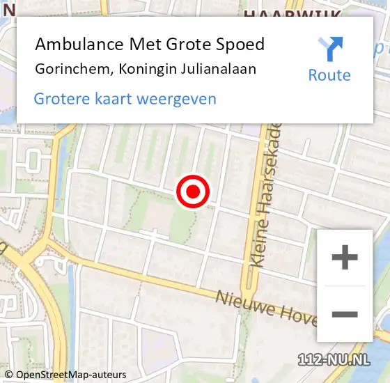 Locatie op kaart van de 112 melding: Ambulance Met Grote Spoed Naar Gorinchem, Koningin Julianalaan op 6 januari 2023 10:26