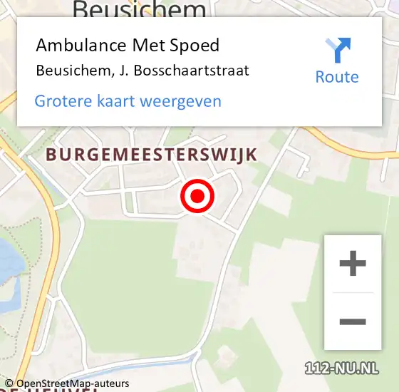 Locatie op kaart van de 112 melding: Ambulance Met Spoed Naar Beusichem, J. Bosschaartstraat op 6 januari 2023 10:57