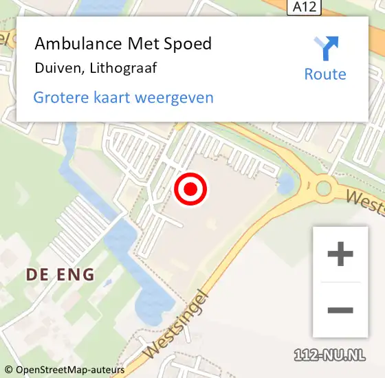 Locatie op kaart van de 112 melding: Ambulance Met Spoed Naar Duiven, Lithograaf op 6 januari 2023 11:27