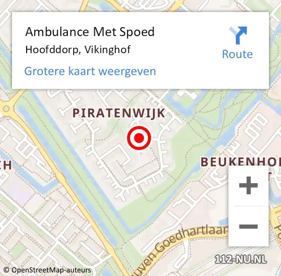 Locatie op kaart van de 112 melding: Ambulance Met Spoed Naar Hoofddorp, Vikinghof op 6 januari 2023 11:38