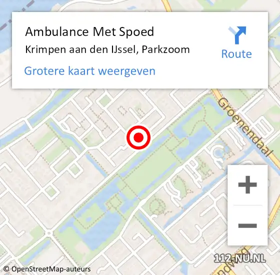 Locatie op kaart van de 112 melding: Ambulance Met Spoed Naar Krimpen aan den IJssel, Parkzoom op 6 januari 2023 12:16