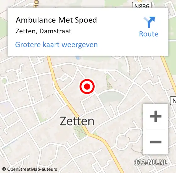 Locatie op kaart van de 112 melding: Ambulance Met Spoed Naar Zetten, Damstraat op 6 januari 2023 12:36