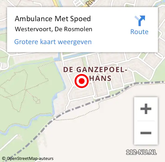 Locatie op kaart van de 112 melding: Ambulance Met Spoed Naar Westervoort, De Rosmolen op 6 januari 2023 12:59