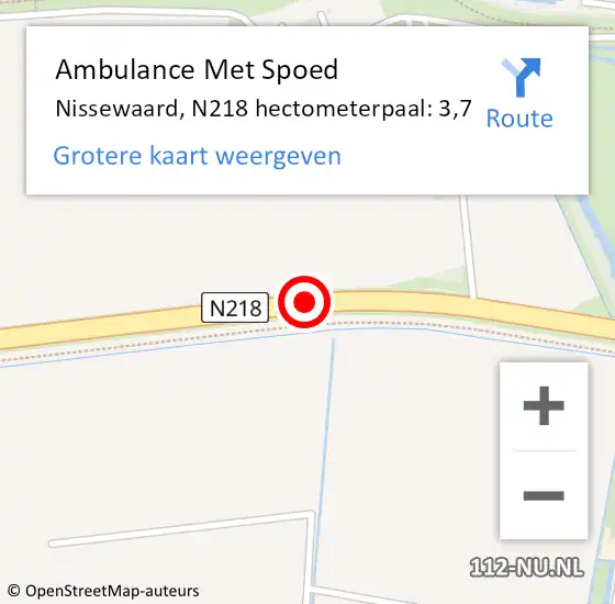 Locatie op kaart van de 112 melding: Ambulance Met Spoed Naar Nissewaard, N218 hectometerpaal: 3,7 op 6 januari 2023 13:23