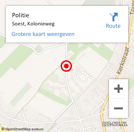 Locatie op kaart van de 112 melding: Politie Soest, Kolonieweg op 11 augustus 2014 10:50