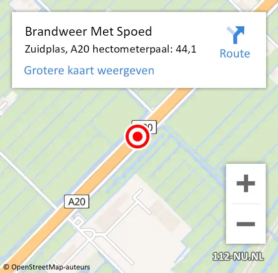 Locatie op kaart van de 112 melding: Brandweer Met Spoed Naar Zuidplas, A20 hectometerpaal: 44,1 op 6 januari 2023 13:44