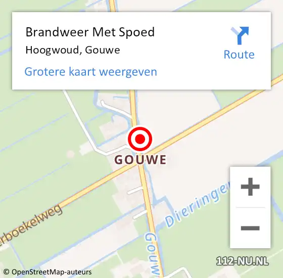 Locatie op kaart van de 112 melding: Brandweer Met Spoed Naar Hoogwoud, Gouwe op 6 januari 2023 13:45