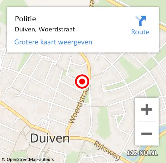 Locatie op kaart van de 112 melding: Politie Duiven, Woerdstraat op 6 januari 2023 13:50