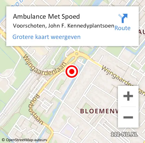 Locatie op kaart van de 112 melding: Ambulance Met Spoed Naar Voorschoten, John F. Kennedyplantsoen op 6 januari 2023 14:09