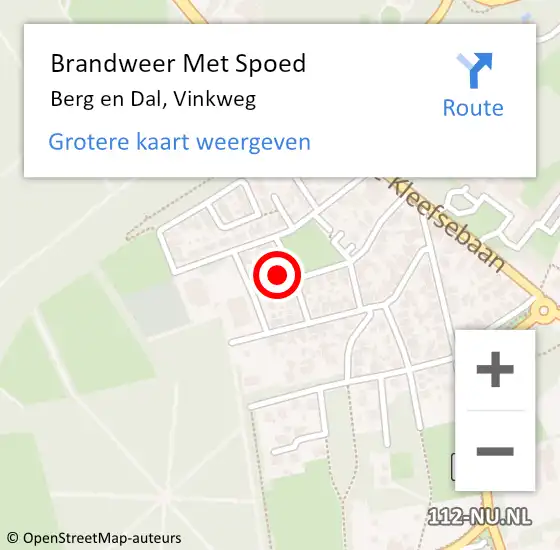 Locatie op kaart van de 112 melding: Brandweer Met Spoed Naar Berg en Dal, Vinkweg op 6 januari 2023 14:09