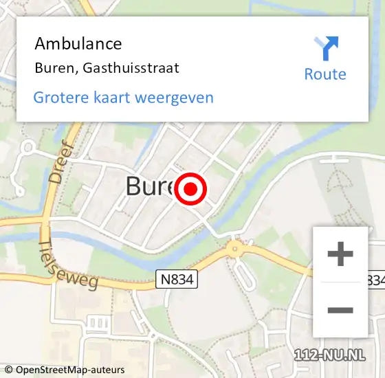 Locatie op kaart van de 112 melding: Ambulance Buren, Gasthuisstraat op 11 augustus 2014 10:57