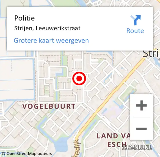 Locatie op kaart van de 112 melding: Politie Strijen, Leeuwerikstraat op 6 januari 2023 14:31